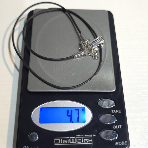 16+2 Inch Sterling Silver & Rubber Cubic Zirconia Fossil Necklace A1228 - Picture 8 of 8